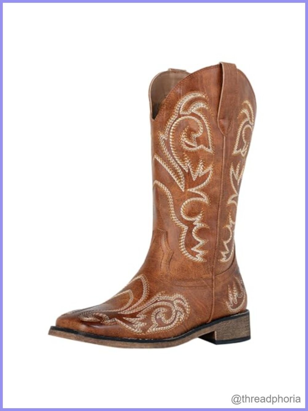 Women's Cowboy Boots Square Toe Mid Calf Faux Leather Western